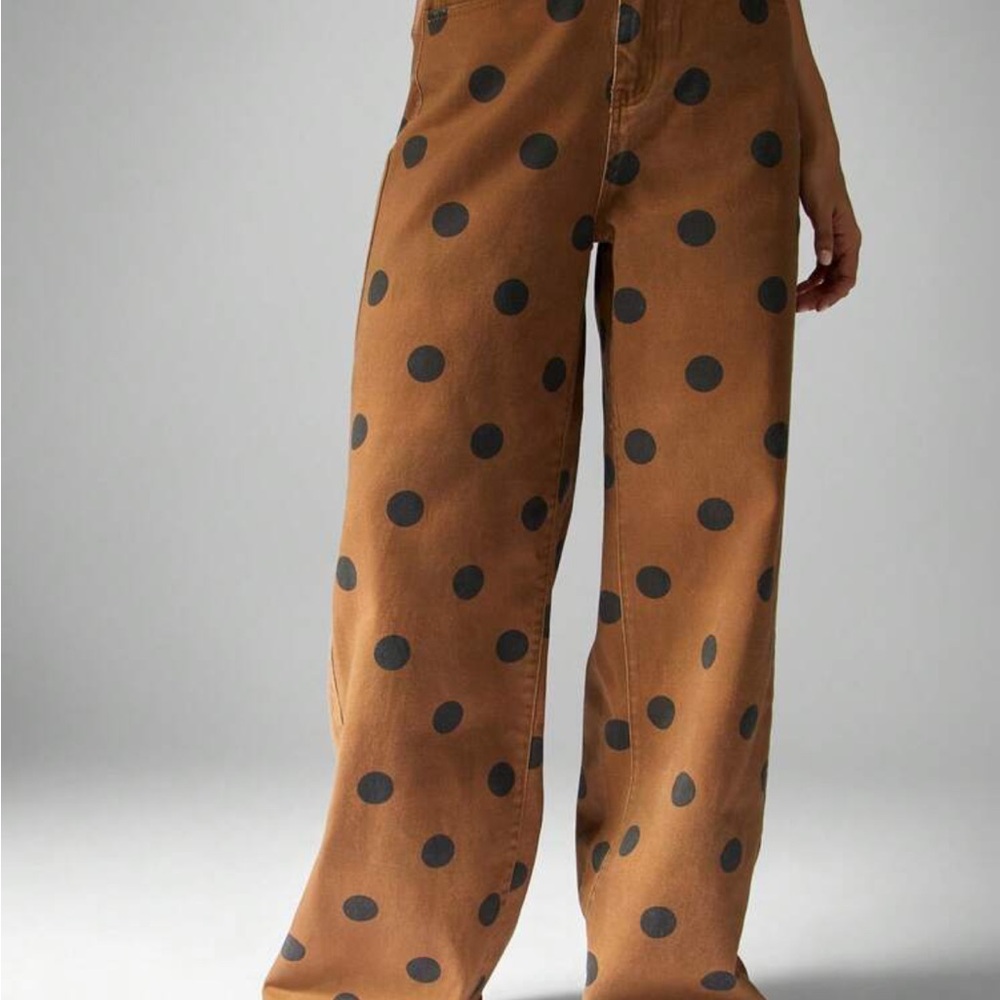 Missguided Brown Wide-Leg Polka Dot Pants with Black Dots - Picture 5 of 7